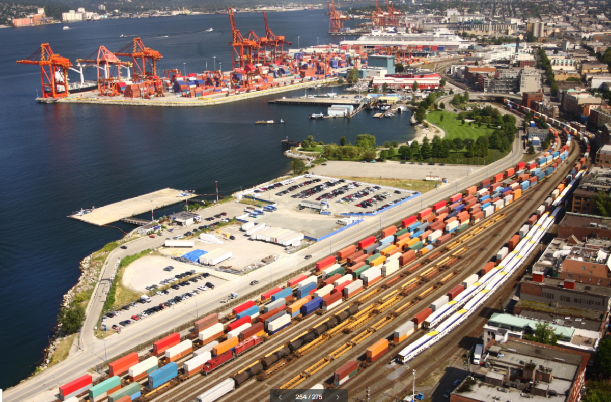 Overview of port, container yard, and adjacent railway