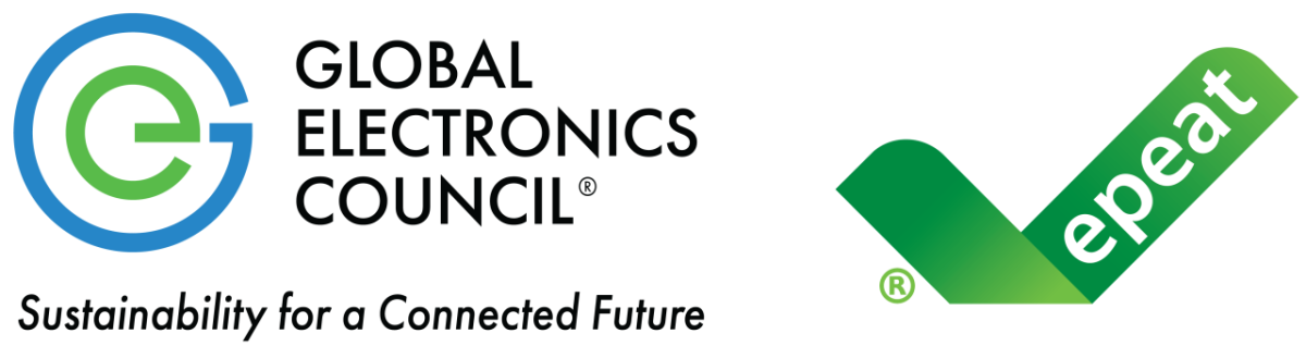 Global Electronics Council Logo with Tagline "Sustainability for a Connected Future" on the left, EPEAT Logo on the right