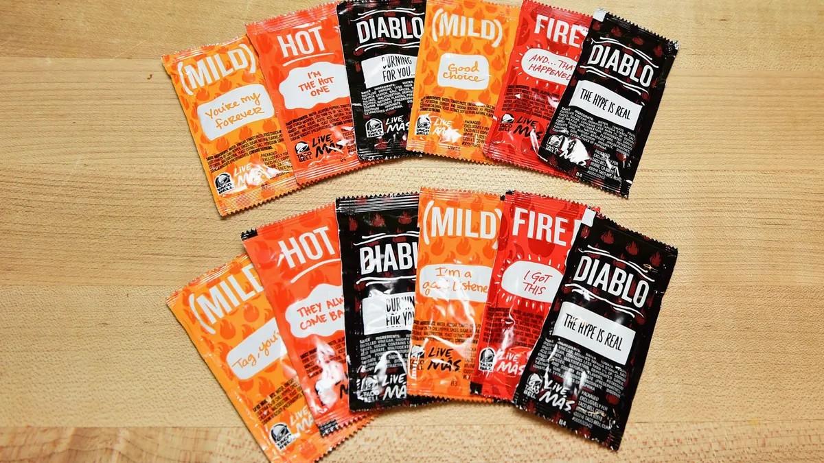 Assorted Taco Bell sauce packets