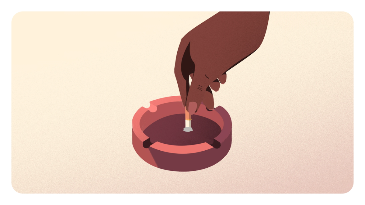 Illustration of a person extinguishing a cigarette.