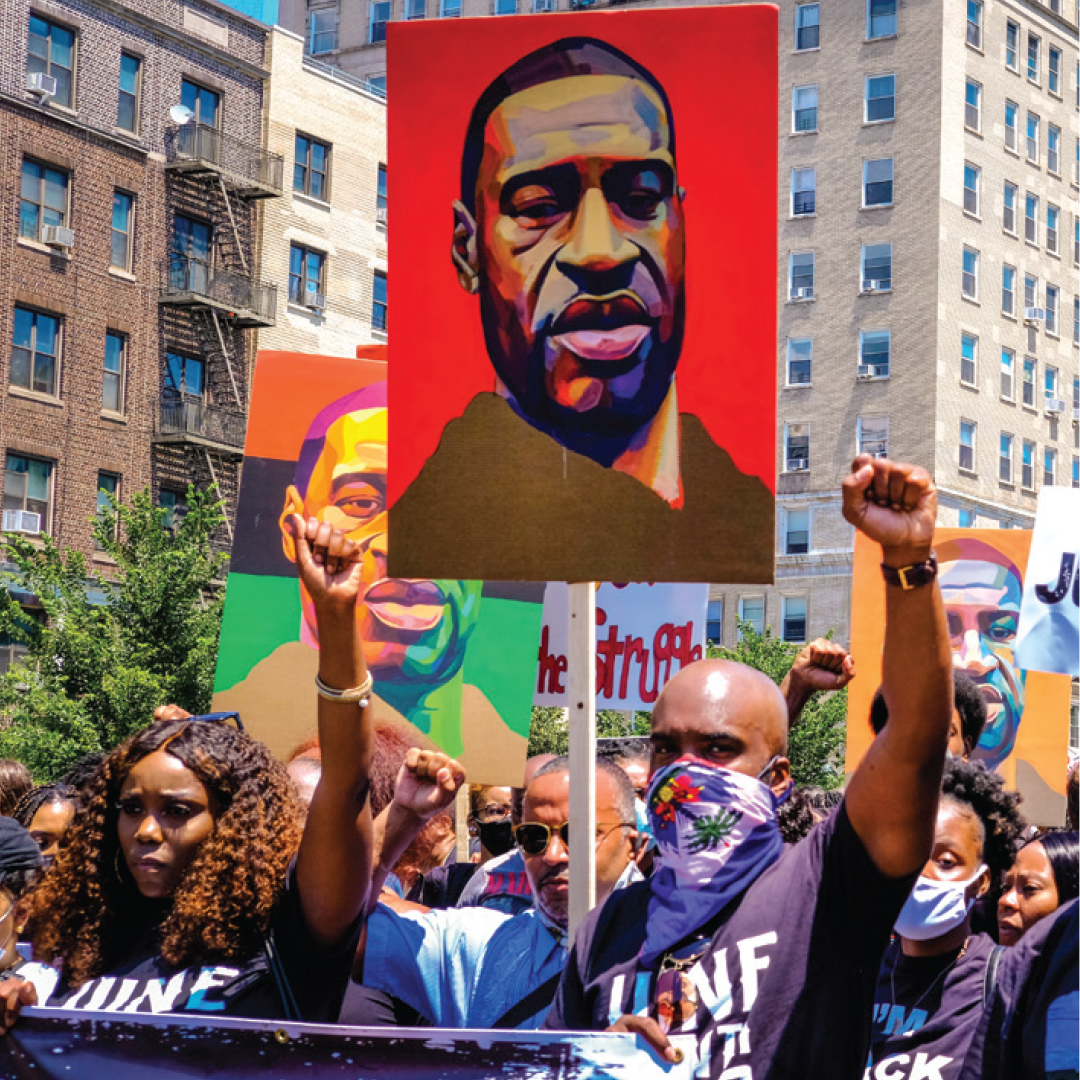 Protest with image of George Floyd 