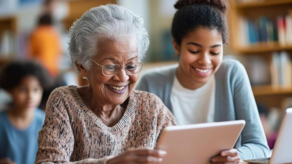 two people looking at a computer screen