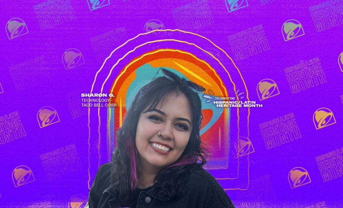 Sharon G. - Technology - Taco Bell Corp. pictured with a colorful background with taco bell logos.