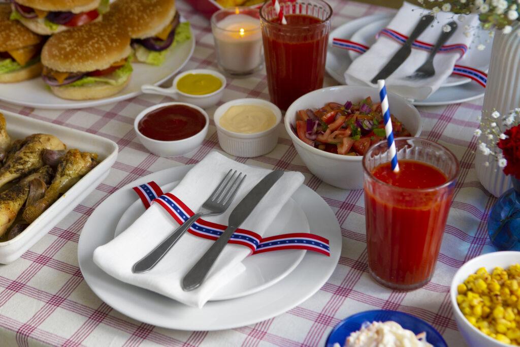 red, white and blue table spread
