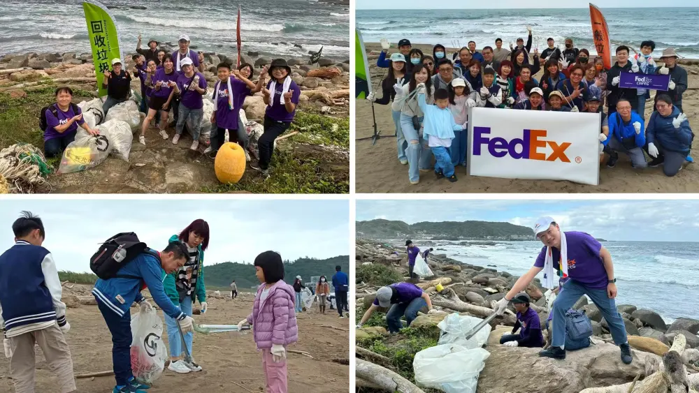 Collage of FedEx volunteers at work