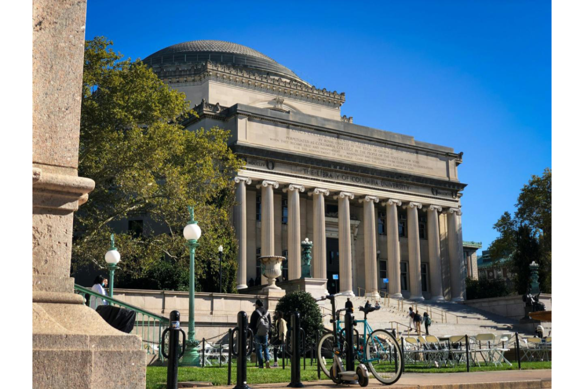 Columbia University building and students