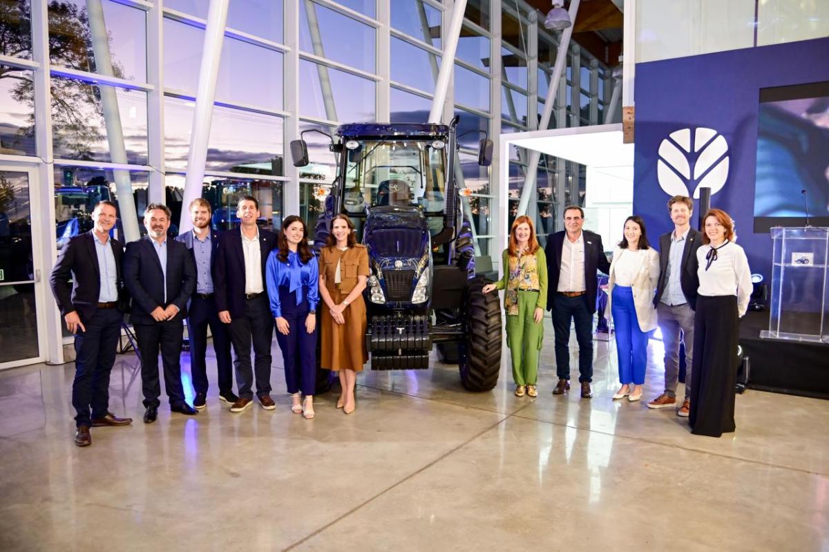 group photo around tractor
