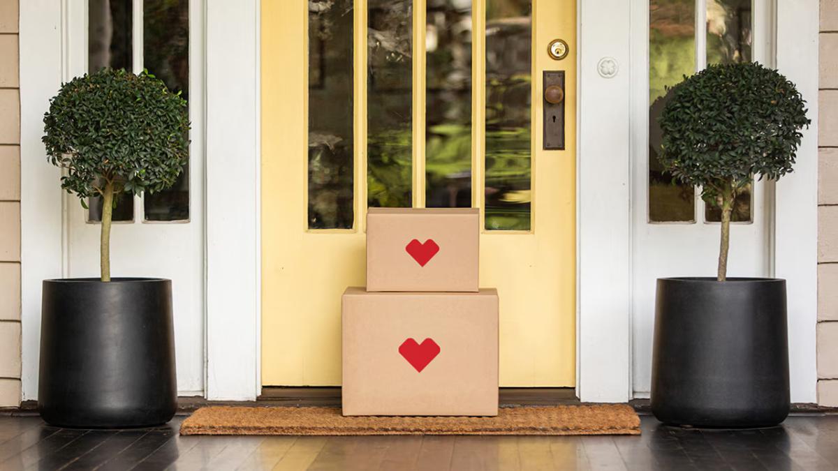 CVS Health sustainable packaging shown on a doorstep.I