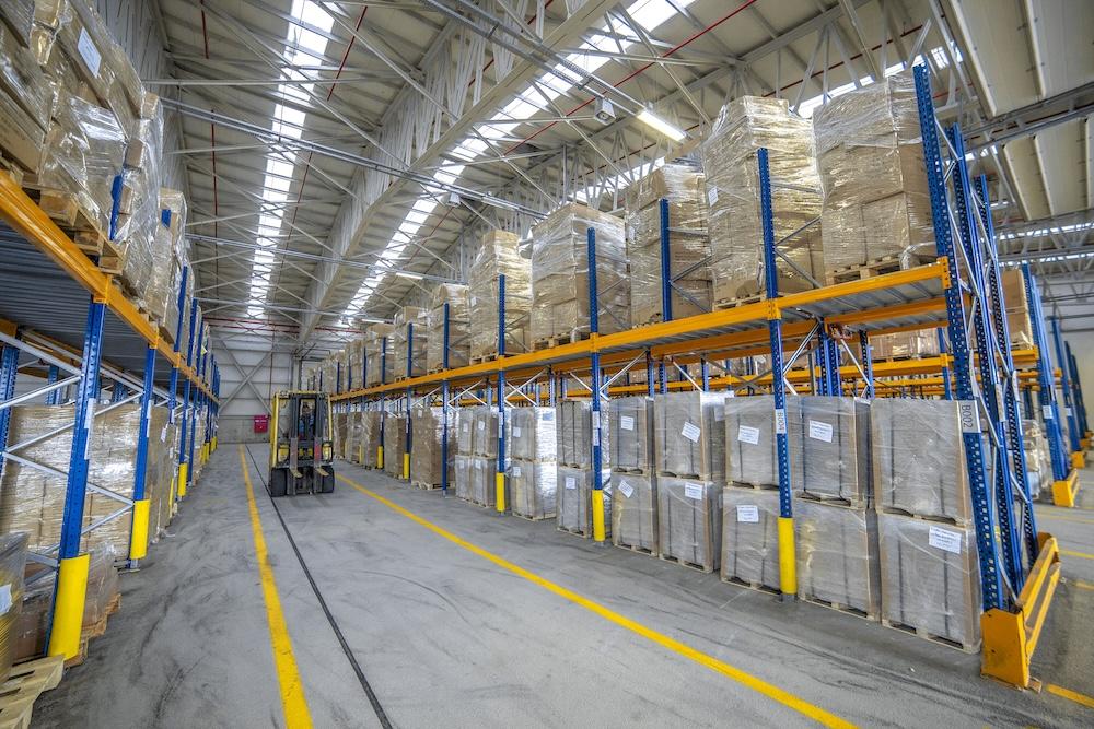 Forklift inside warehouse