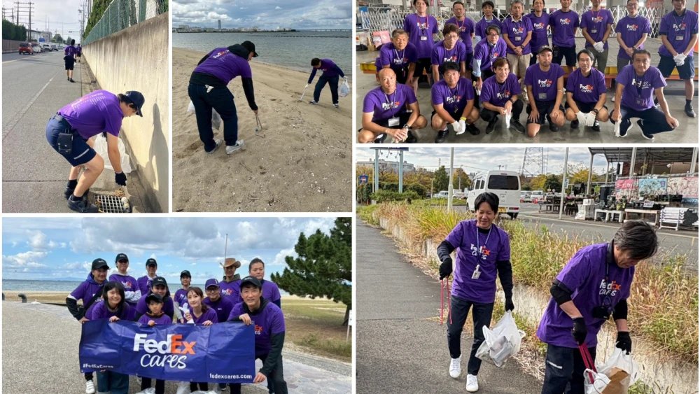 Collage of FedEx volunteers at work