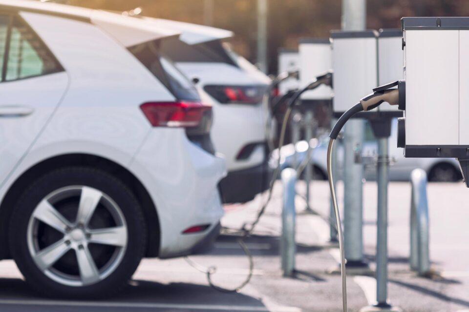 An electric vehicle being charged