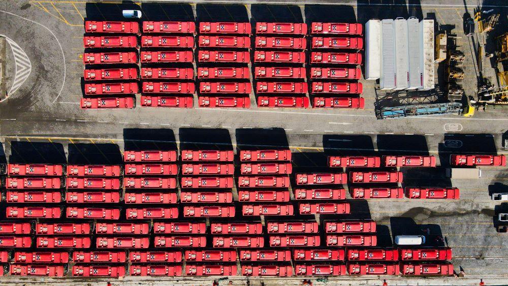 bird's eye view of electric buses