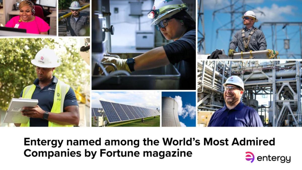 A collage featuring Entergy employees working