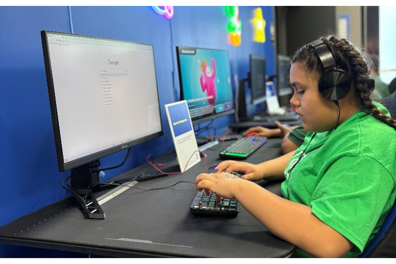 A student working at a computer