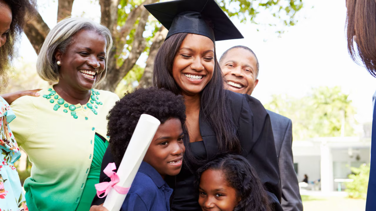 Graduate shown with her family.