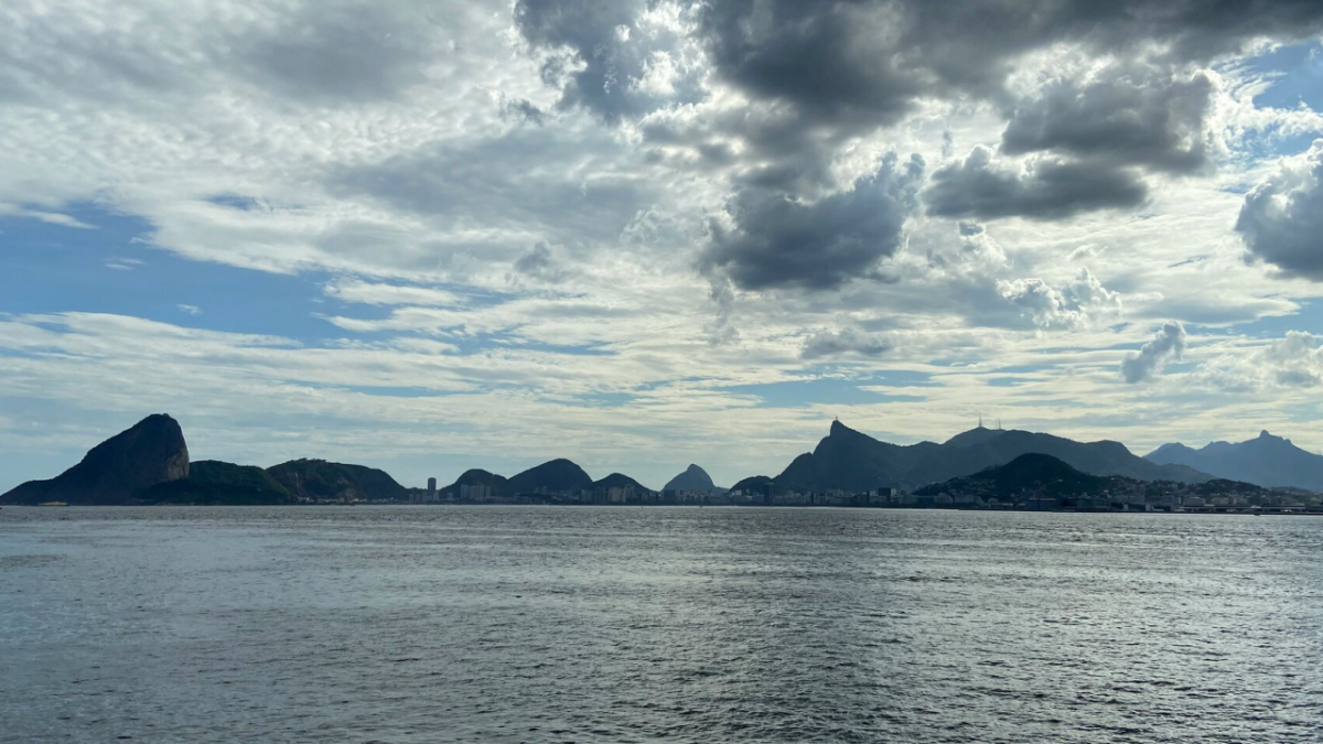 water and mountains in distance