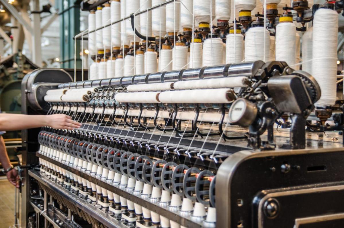 Thread on spools in a factory