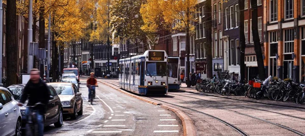 A tram on a city street