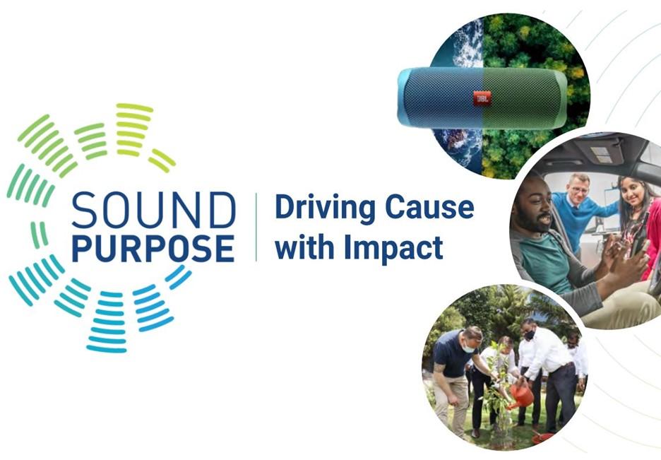 Sound and Purpose; Driving Cause with Impact. Montage of people watering plants and performing community services.