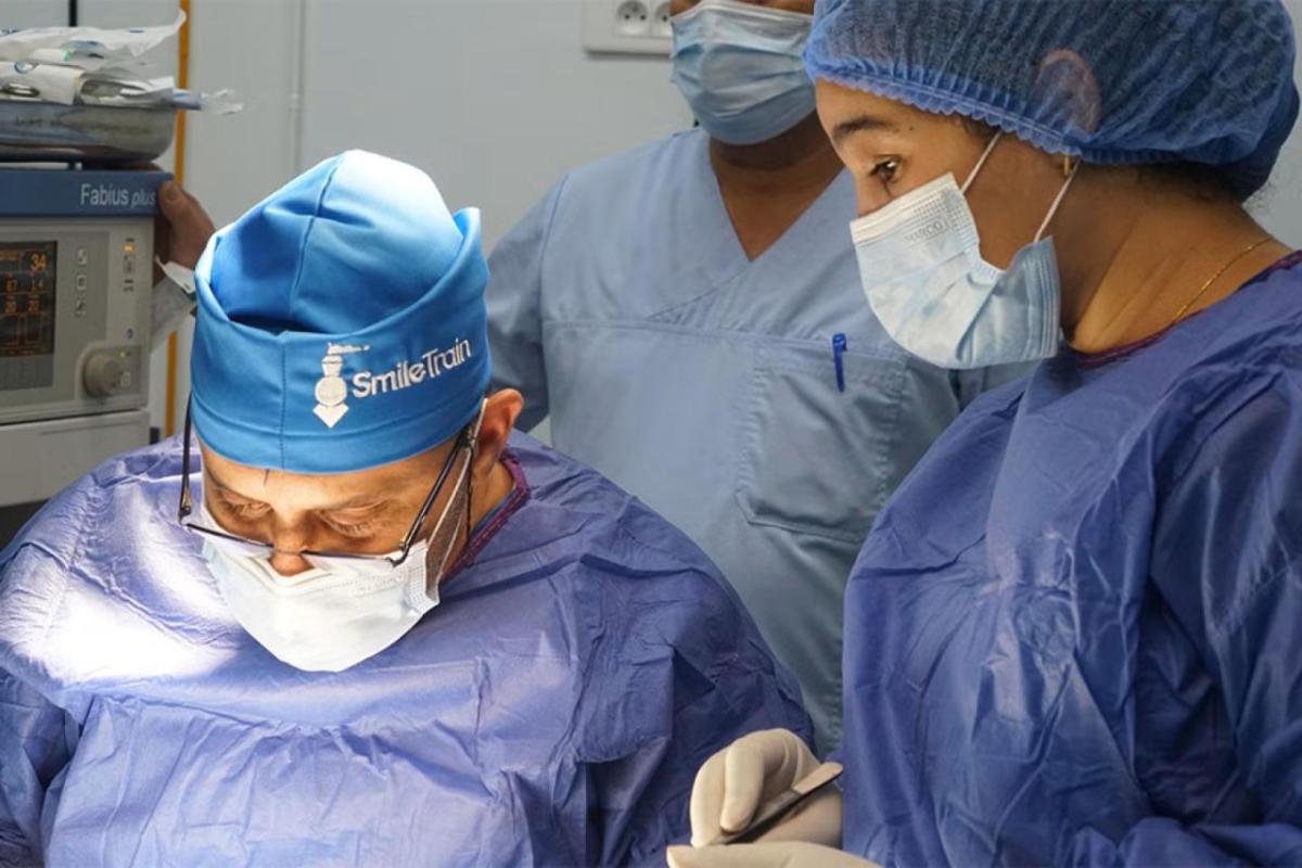 A dedicated Smile Train surgical team works together to provide life-changing cleft surgery for a patient.