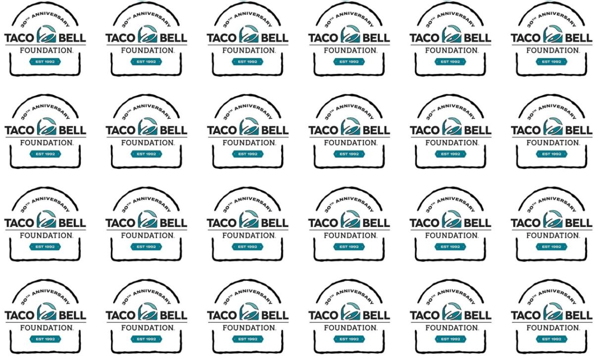 Logo "30th anniversary Taco Bell foundation est. 1992" repeated across the image