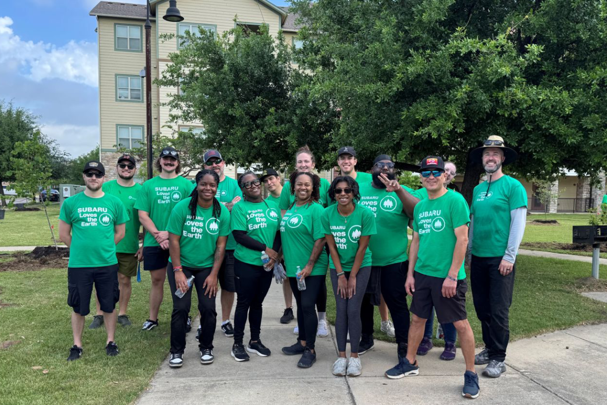 Volunteers posing outside