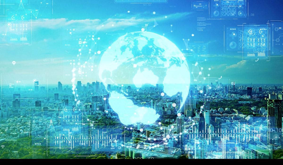 transparent earth over a cityscape