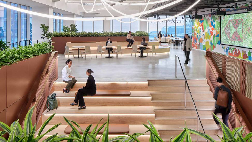 Employees moving in an open plan area
