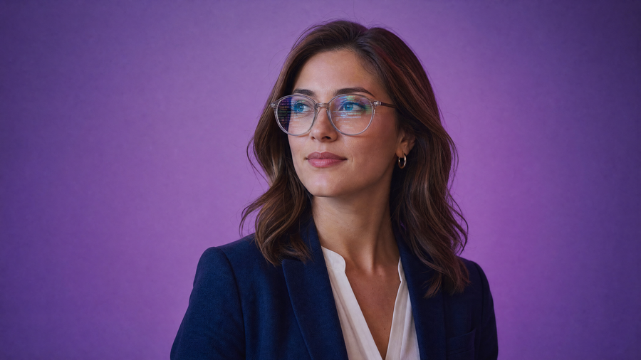 person in glasses looking confident