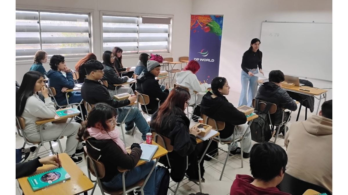 Students participate in a DP World English Academy classroom session in San Antonio.