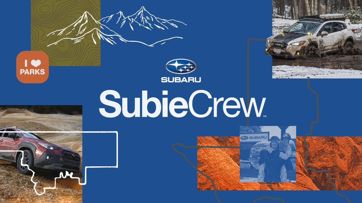 "SubieCrew" with images of Subaru cars