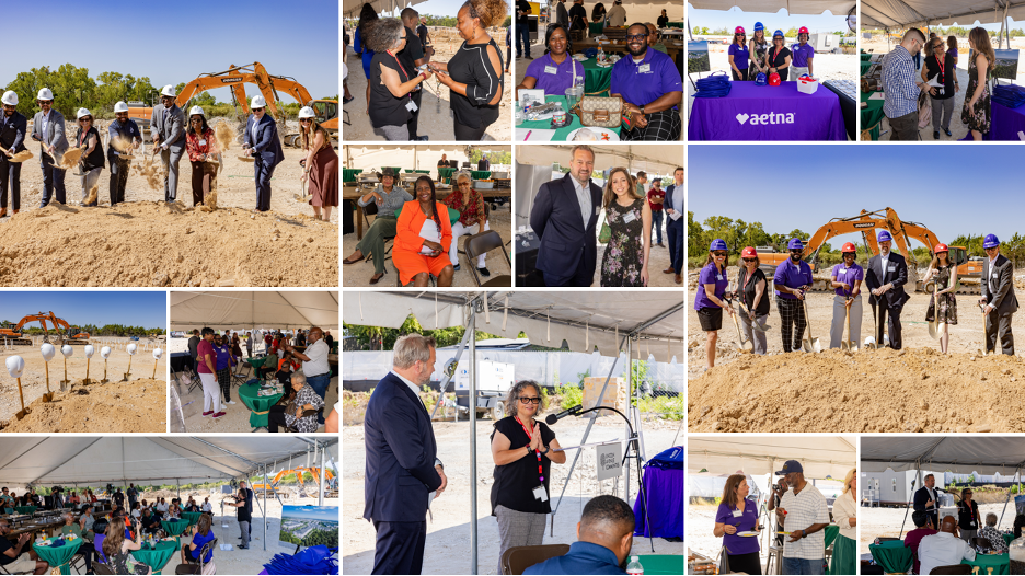 Collage of photos of the Tabor Village groundbreaking ceremony