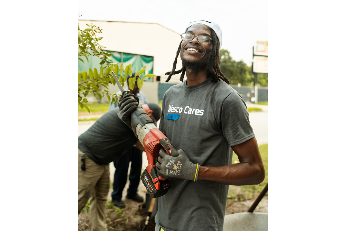Wesco Volunteer shown at a Habitat for Humanity Project.