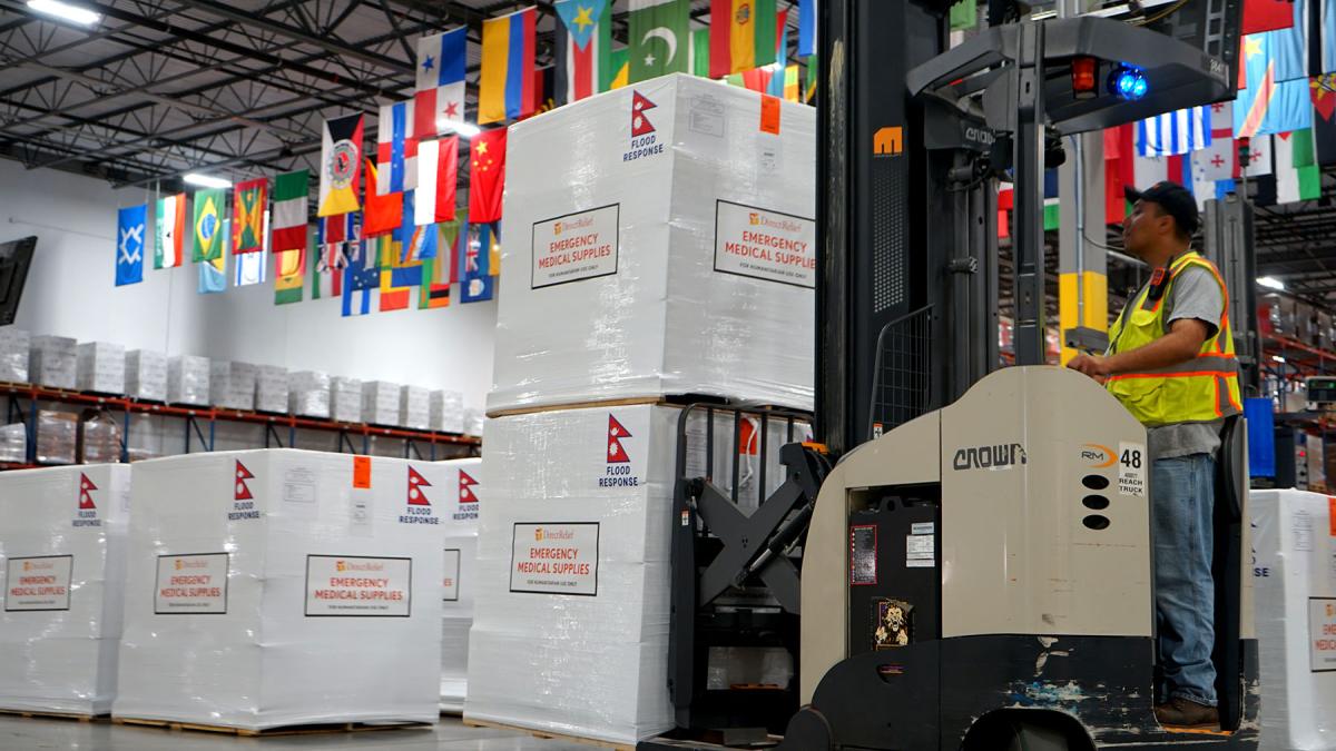 Medical aid departs for Nepal on September 2, 2026, to support health services following the country's devastating flash floods. (Tori Gordon/Direct Relief)