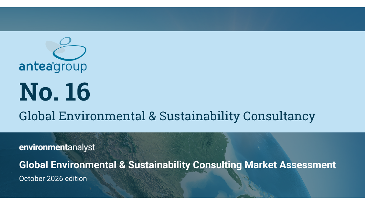 "No. 16 Global Environmental & Sustainability Consultancy" with Antea Group and Environment Analyst logos