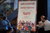Sign that says "Welcome Juneteenth Block Party"
