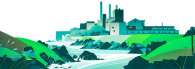 Factory by a stream