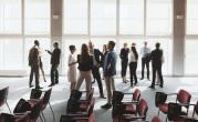 Group of conference attendees mingling