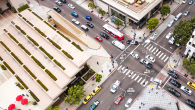 Overhead view of 4-way intersection in city