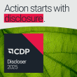 "Action starts with disclosure." CDP Discloser 2025 logo