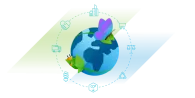 Graphic of earth with a butterfly and a plant