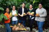 Rosa Maribel Cortes, Julibee Portillo, Alejandra Lemus, Julissa Medina and Sandra Buezo all work at the Xol chocolate factory in Honduras. 