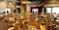 Small buildings made out of cardboard 