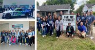 Collage of three photos of groups of volunteers in different locations.