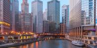 City scene, at dusk