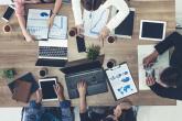 Aerial view of an office meeting