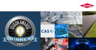 Edison Awards Winner 2023 logo alongside photo collage of various subjects including cars, roads, plastic bottles, and a computer chip
