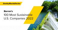 Image of waterfall next to Stanley Black & Decker logo and text reading, "Barron's 100 Most Sustainable U.S. Companies 2022"