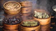Steamer baskets filled with food