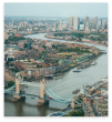 Overhead photo of London, the Thames River and London Bridge.